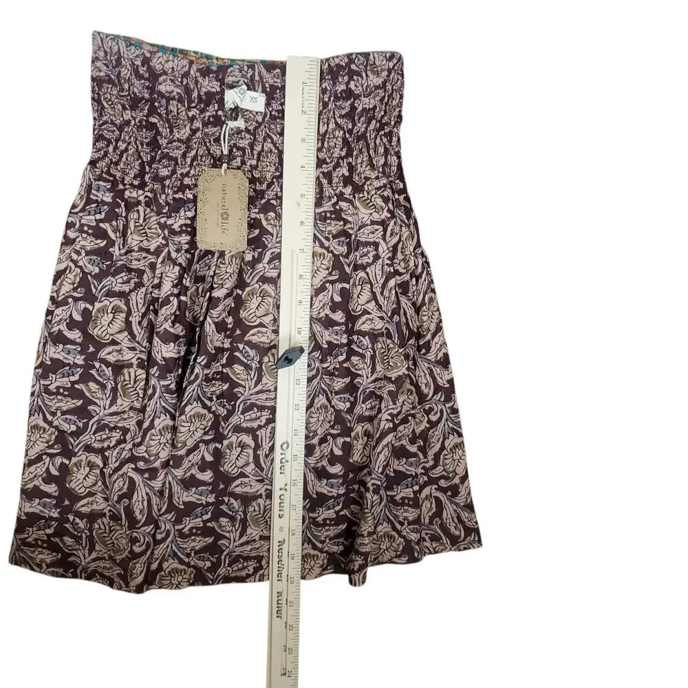NEW Natural Life Convertible Reversible Skirt Crop Top XS Cotton Smocked Mini